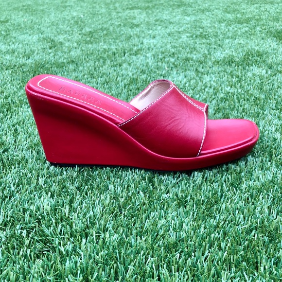 Lauren Ralph Lauren Red Wedge Sandals Size 8.5 - Picture 3 of 6